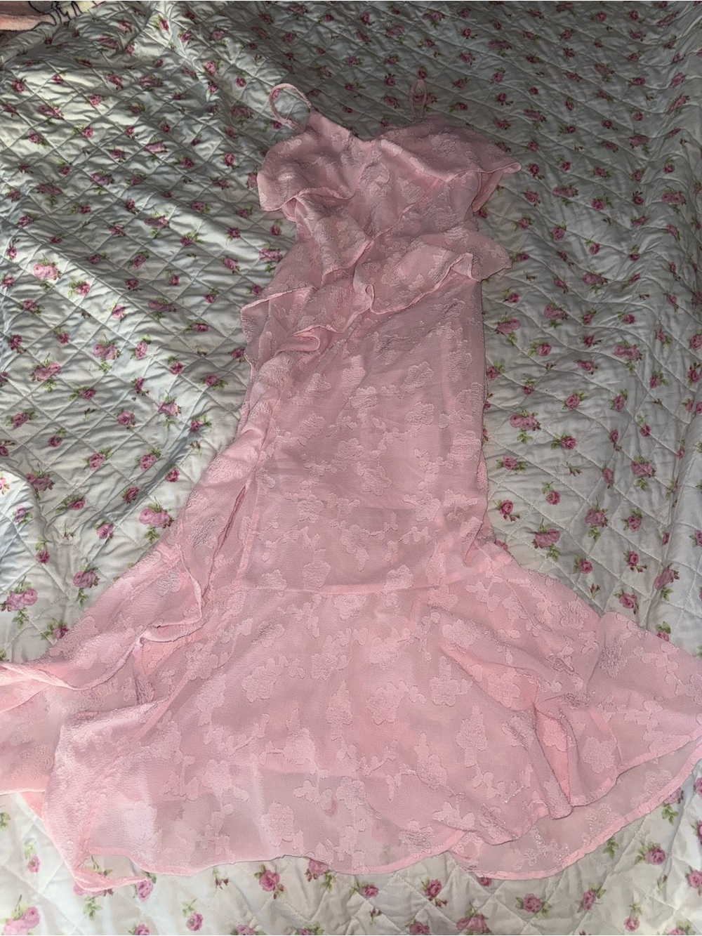 Floral Pink lace ruffle dress with floral embroidery Wild Fable XS